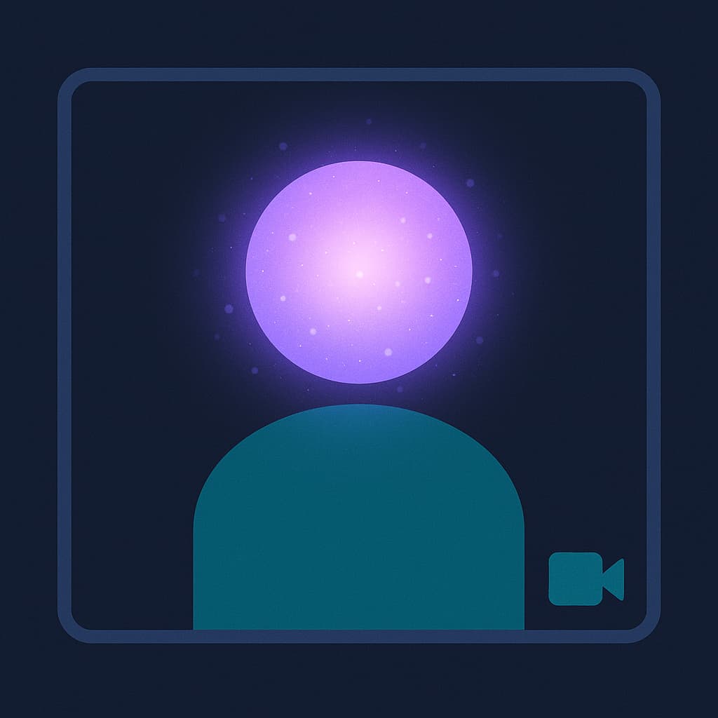 Google Meet tile with a glowing AI orb in place of a face